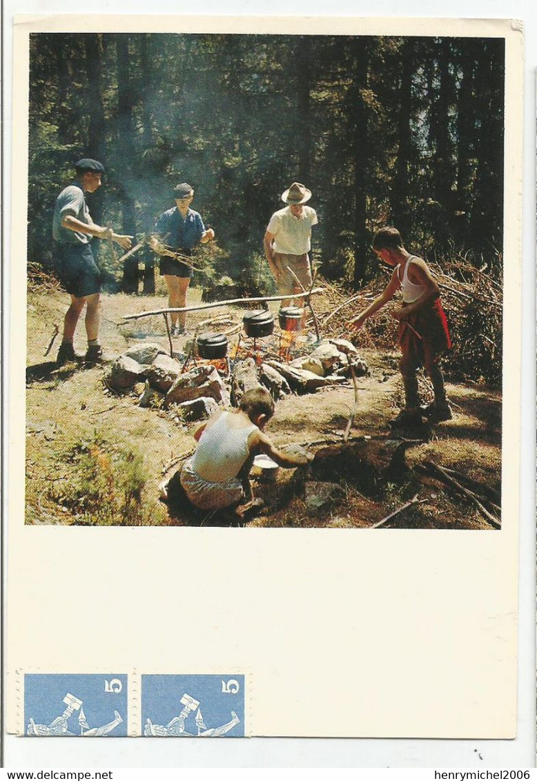 Suisse Vs Valais Gietroz Finhaut Les Chefs Scouts De La Colonie Scoutisme Préparent La Soupe Feu De Camp , 1963 - Finhaut