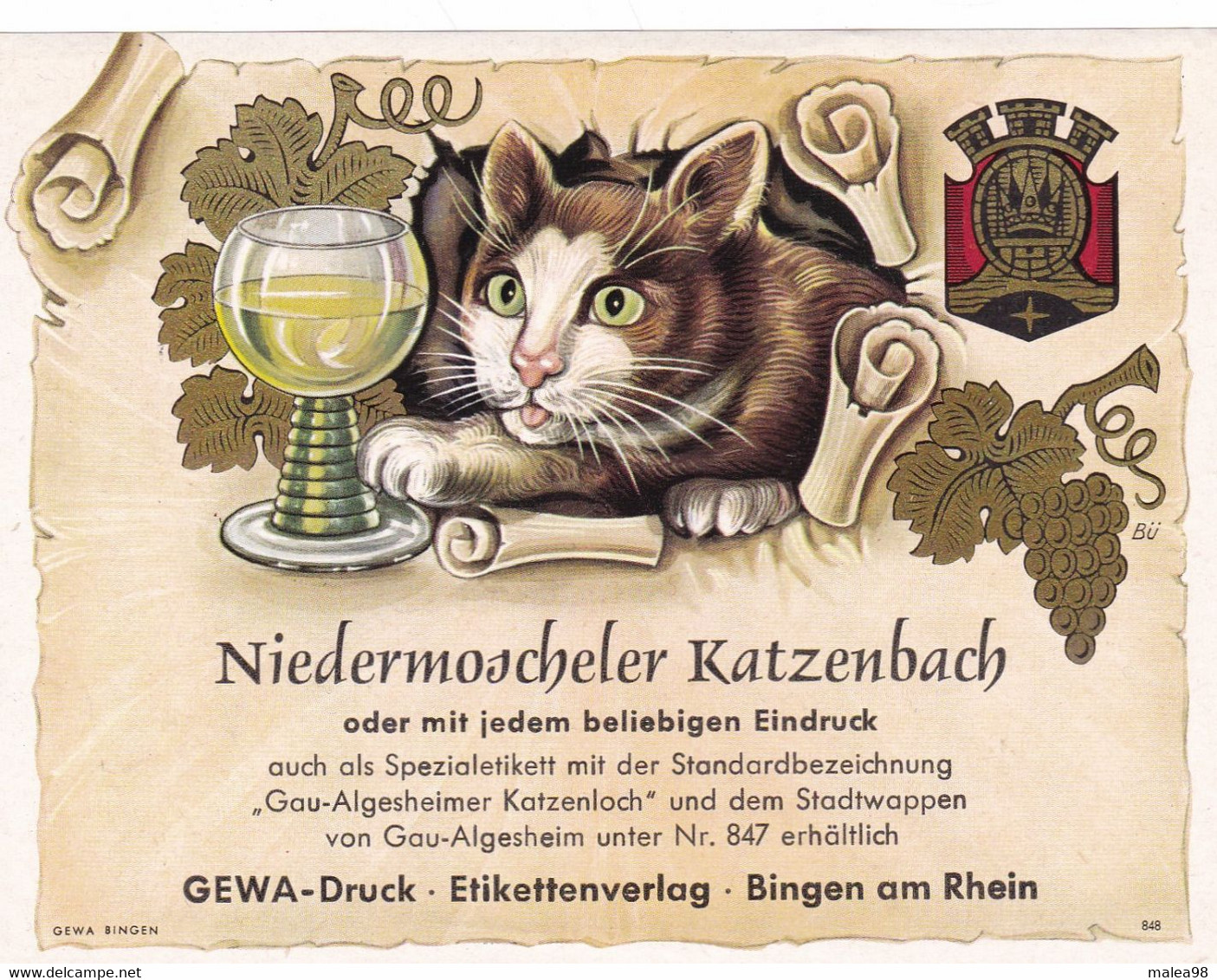 3 SUPERBES ETIQUETTES DE  VIN DU RHIN ,,,THEME :   CHATS ,,,,ETAT SUPERBE - Katzen