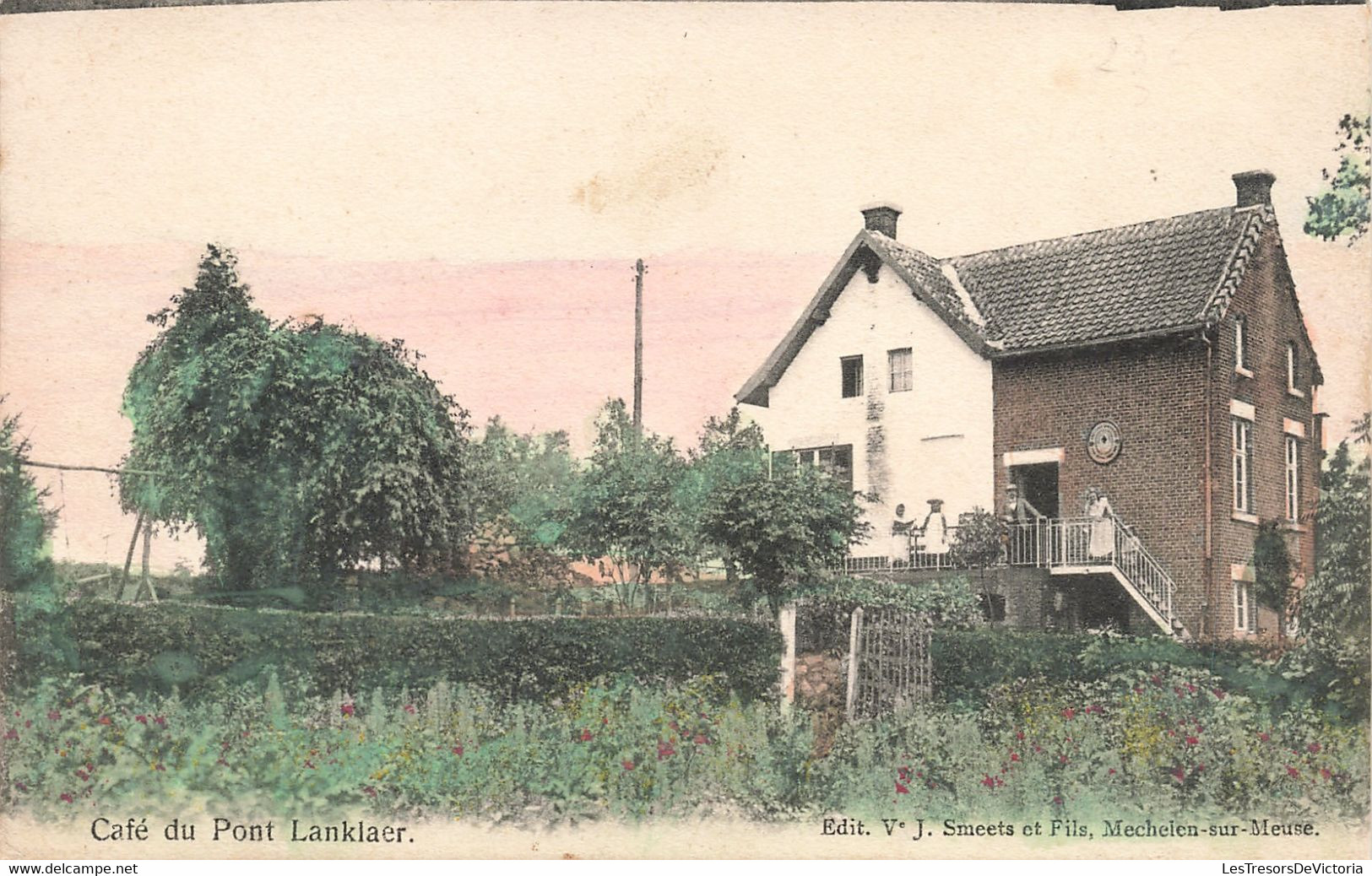 Belgique - Lanklaer - Café Du Pont De Lanklaer - EDit. J. Smeets Et Fils - Colorisé - Animé - Carte Postale Ancienne - Maaseik