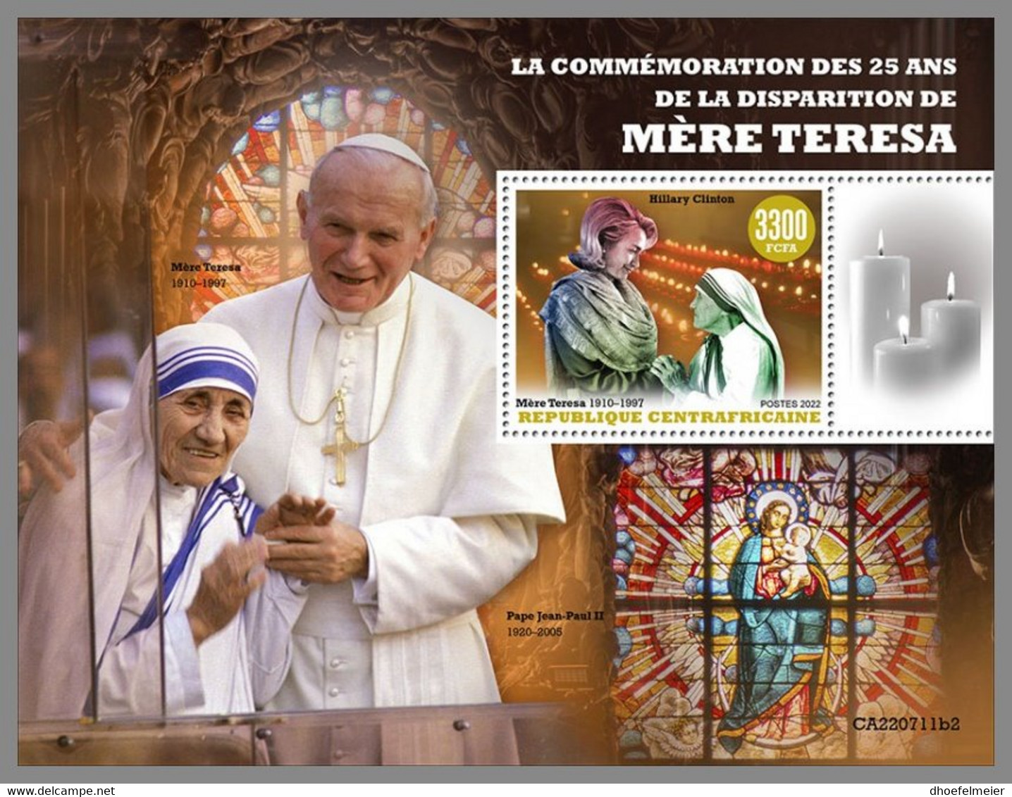 CENTRALAFRICA 2022 MNH Mother Teresa Mutter Teresa Mere Teresa S/S II - OFFICIAL ISSUE - DHQ2308 - Mother Teresa