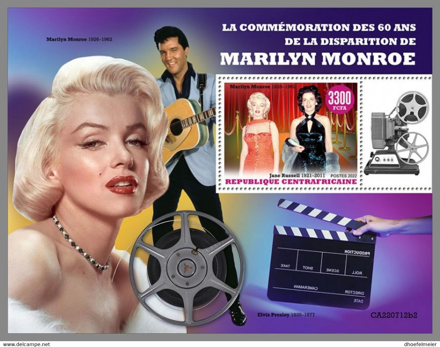 CENTRALAFRICA 2022 MNH Elvis Presley Marilyn Monroe S/S II - IMPERFORATED - DHQ2308 - Elvis Presley