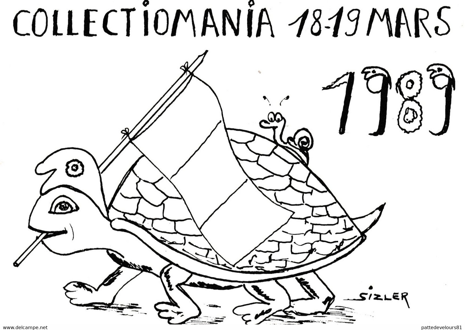 CPM Bourse Salon 1989 (75) PARIS Tortue Turtle Schildkröte Tartaruga Schildpad Tirage Limité Illustrateur SIZLER - Bourses & Salons De Collections