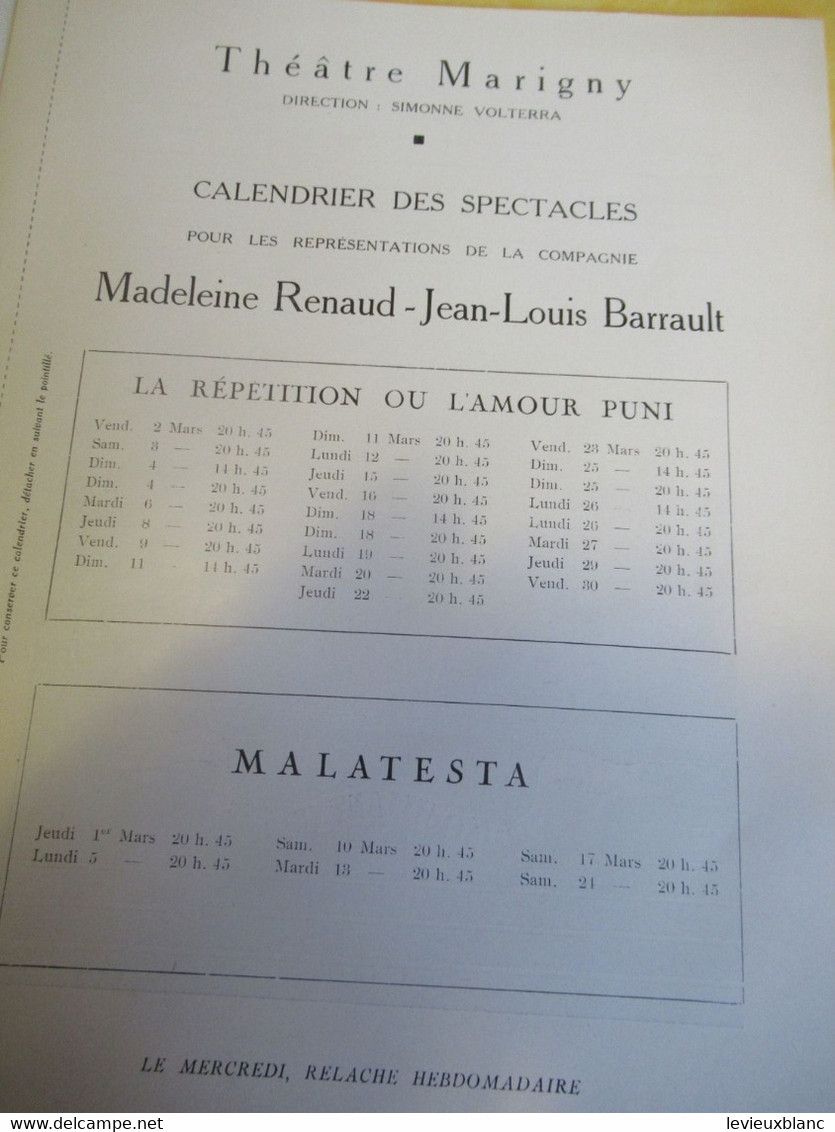 Programme ancien de LUXE /Théâtre MARIGNY/ La Répétition ou l'Amour puni / Jean ANOUILH/Janvier 1951 PROG351