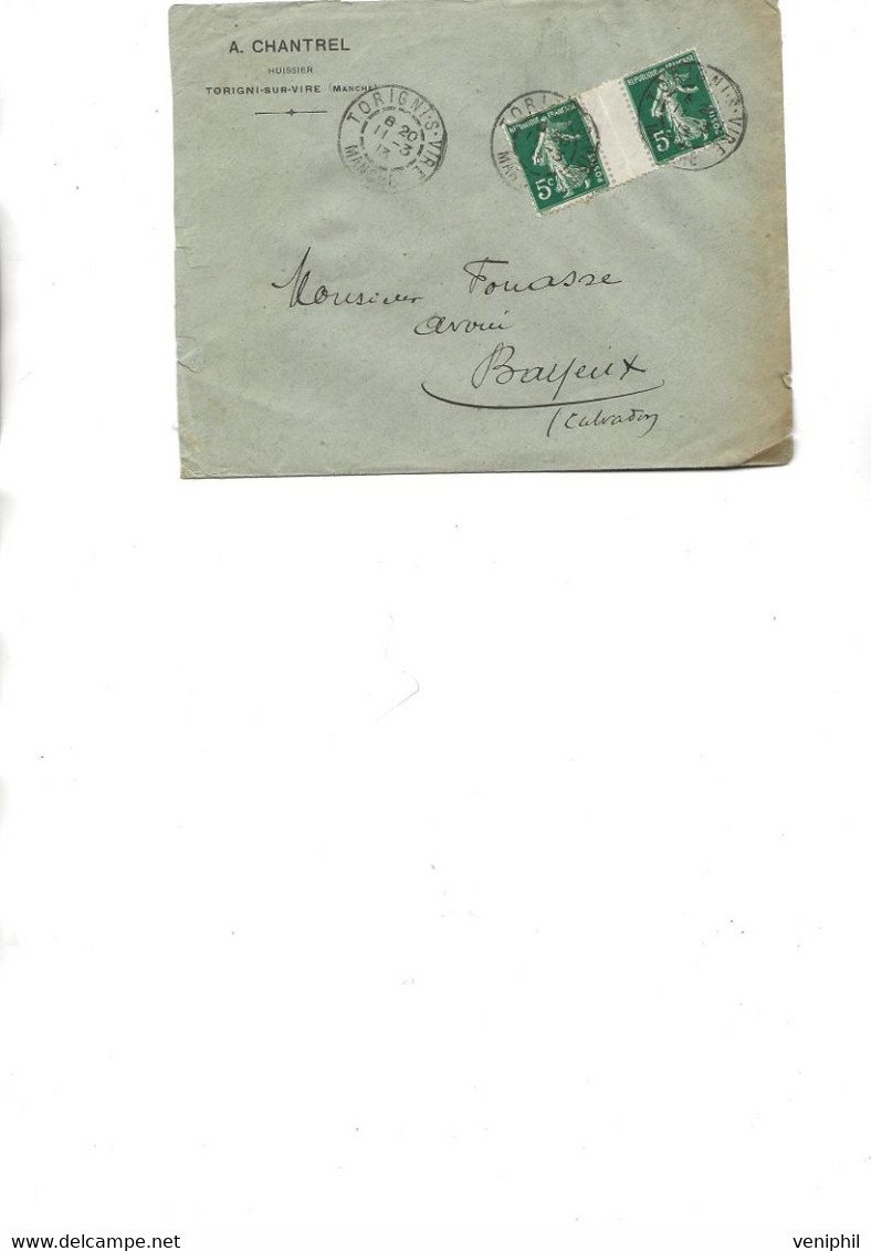 LETTRE AFFRANCHIE N° 137 PAIRE SANS MILLESIME PROVENANT CARNET - OBLITEREE CAD  TORIGNI  SUR VIRE-MANCHE - ANNEE 1913 - Blokken & Postzegelboekjes