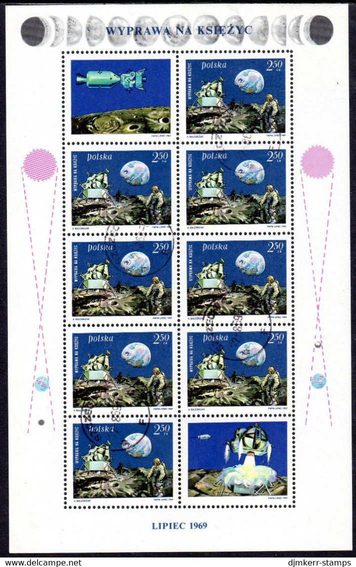 POLAND 1969 First Manned Moon Landing Sheetlet Used  Michel 1940 - Blocks & Sheetlets & Panes