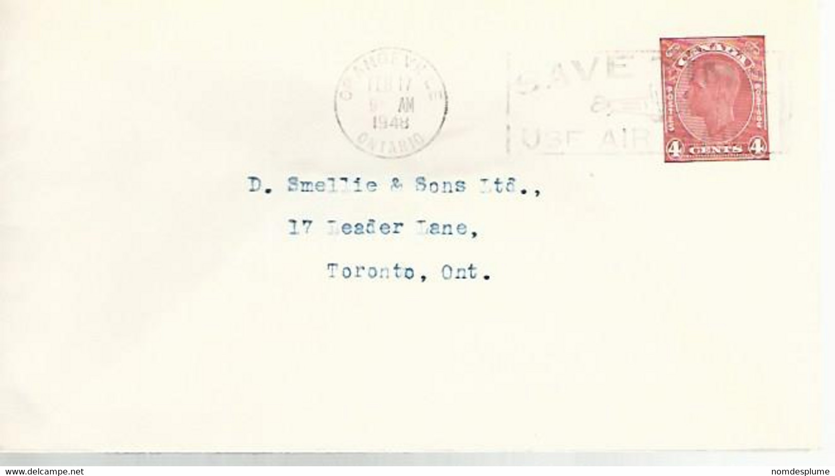 57729) Canada Postal Stationery 1948 Postmark Cancel Slogan - 1903-1954 Könige