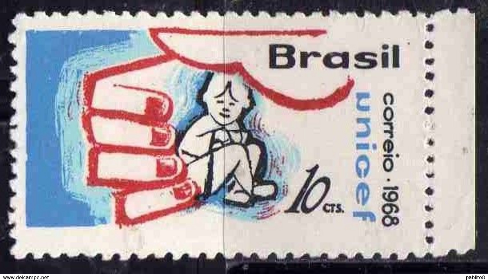 BRAZIL BRASIL BRASILE BRÉSIL 1968 UNICEF CHILD PROTECTION 10c USED USATO OBLITERE' - Oblitérés