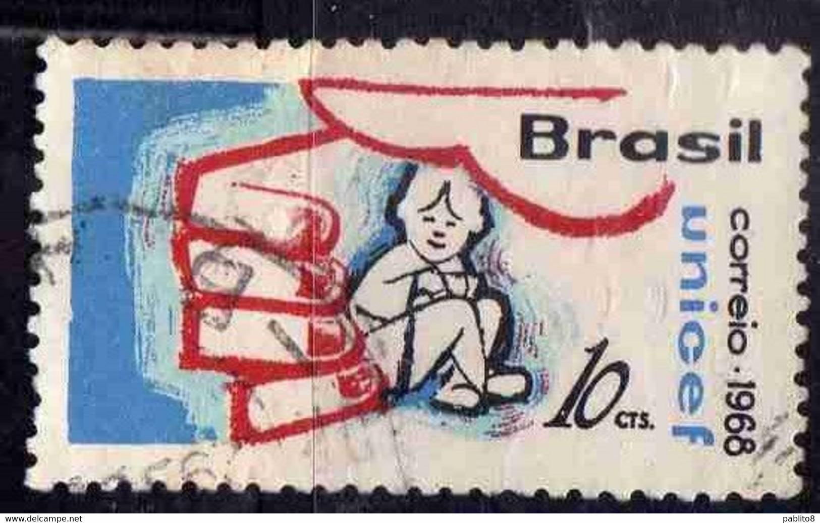 BRAZIL BRASIL BRASILE BRÉSIL 1968 UNICEF CHILD PROTECTION 10c USED USATO OBLITERE' - Oblitérés