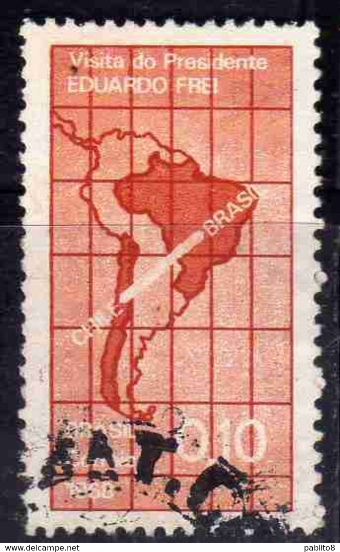 BRAZIL BRASIL BRASILE BRÉSIL 1968 VISIT OF EDUARDO FREI PRESIDENT OF CHILE 10c USED USATO OBLITERE' - Oblitérés