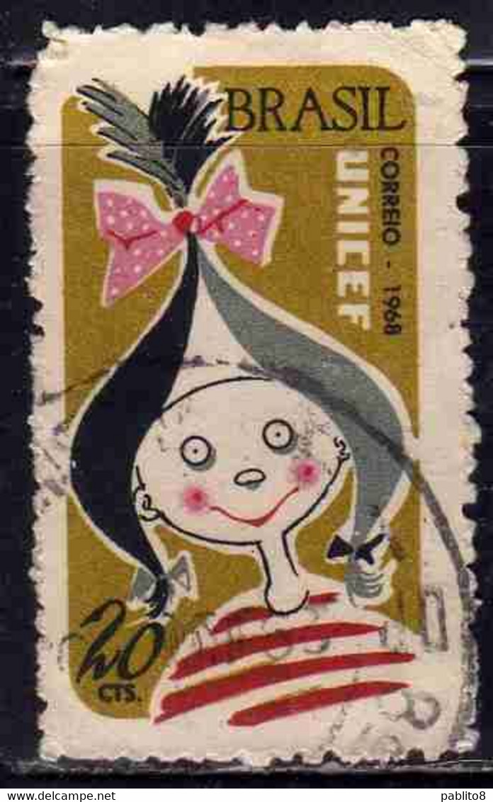 BRAZIL BRASIL BRASILE BRÉSIL 1968 UNICEF WHIMISICAL FIRL 20c USED USATO OBLITERE' - Oblitérés