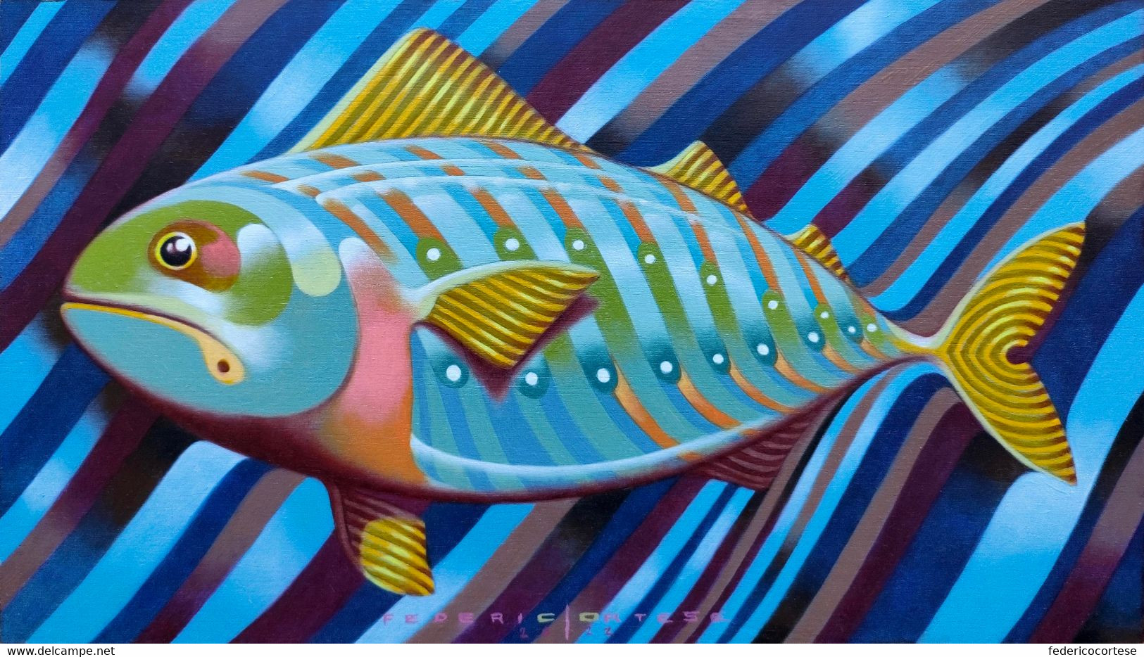 Olio Su Legno / Oil On Wood Panel. Pesciolino / Little Fish - Contemporary Art