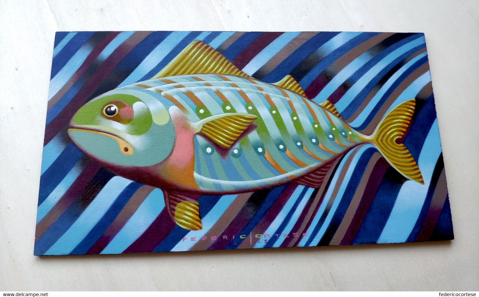 Olio Su Legno / Oil On Wood Panel. Pesciolino / Little Fish - Arte Contemporanea