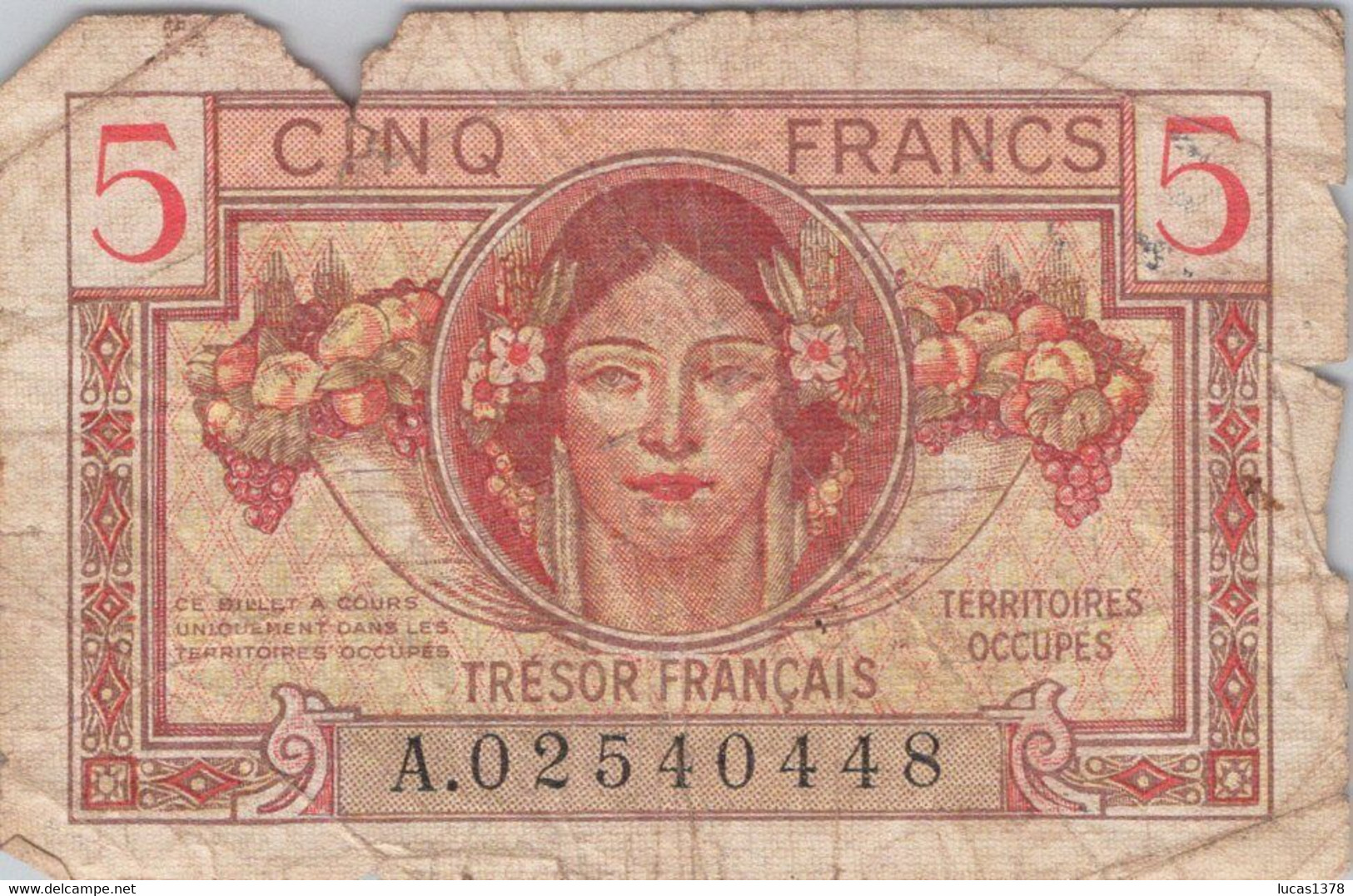 TERRITOIRES OCCUPES TRESOR FRANCAIS 5 Francs - 1947 French Treasury