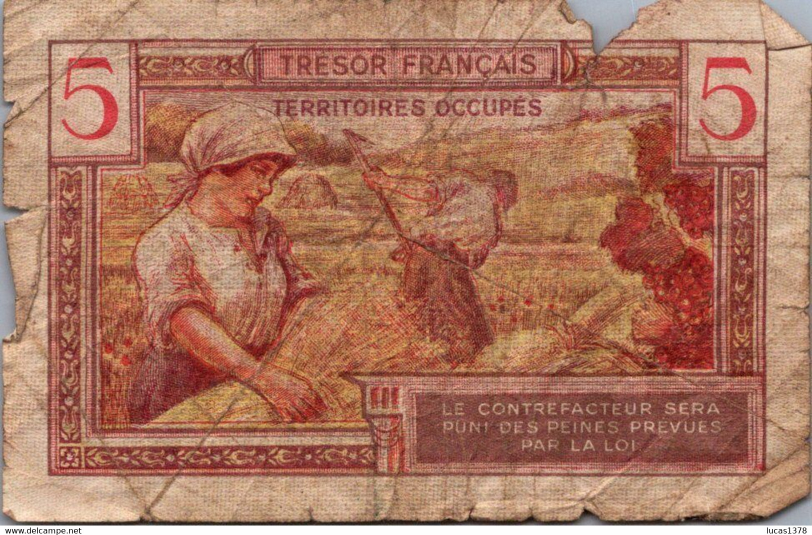 TERRITOIRES OCCUPES TRESOR FRANCAIS 5 Francs - 1947 Tesoro Francés