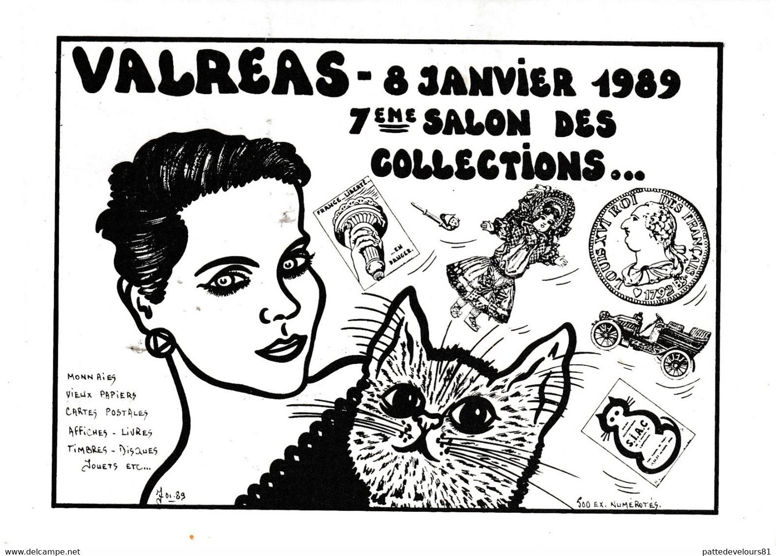 CPM Bourse Salon 1989 (84) VALREAS Femme Lady Girl Chat Cat Katze Tirage Limité Illustrateur J. LARDIE - Bourses & Salons De Collections