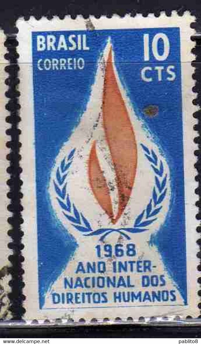 BRAZIL BRASIL BRASILE BRÉSIL 1968 INTERNATIONAL HUMAN RIGHTS YEAR FLAME 10c USED USATO OBLITERE' - Gebruikt