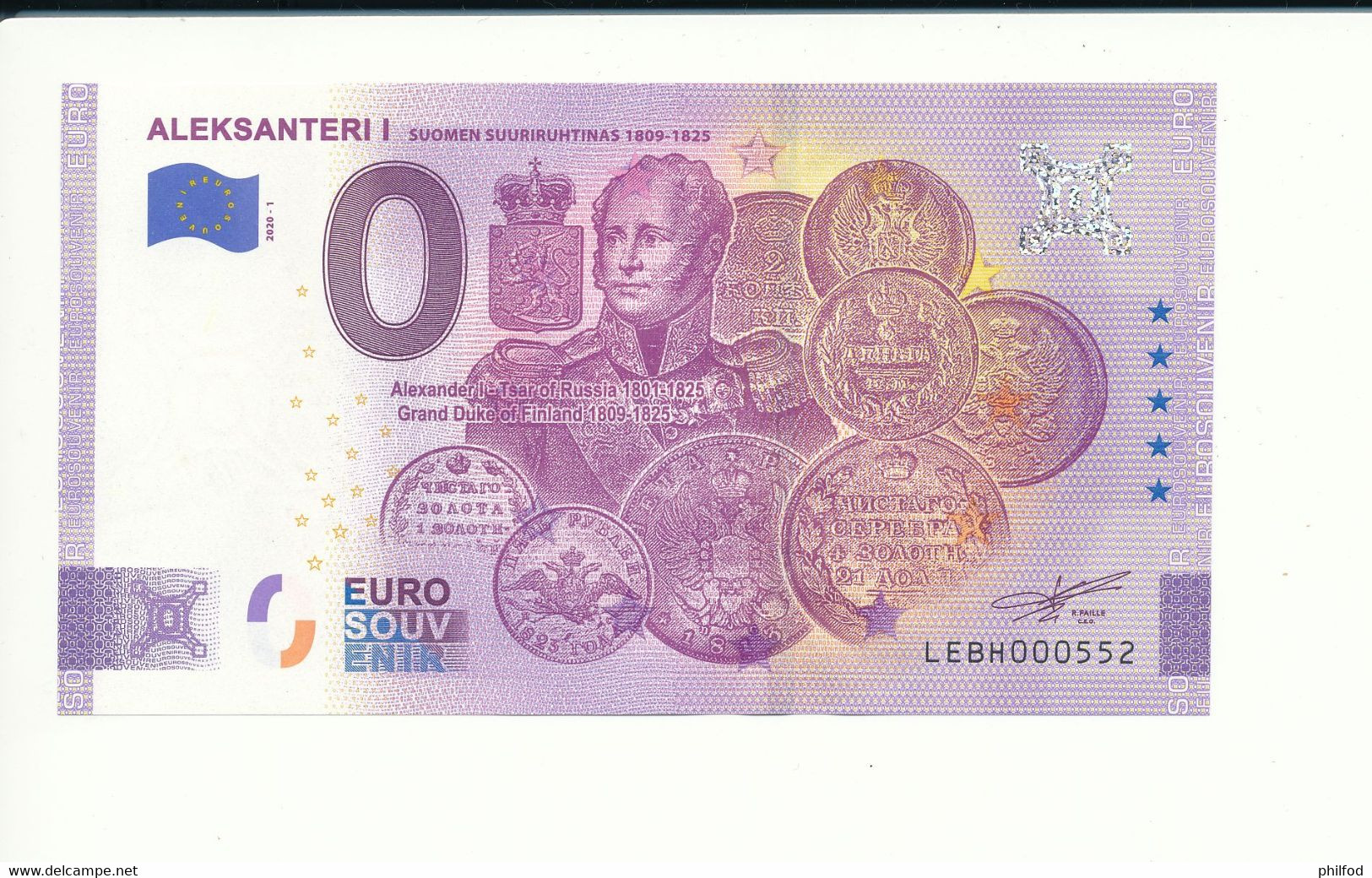 Billet Touristique 0 Euro - ALEKSANTERI I SUOMEN SUURIRUHTINAS 1809 - 1825 - LEBH - 2020-1 - N° 552 - Autres & Non Classés