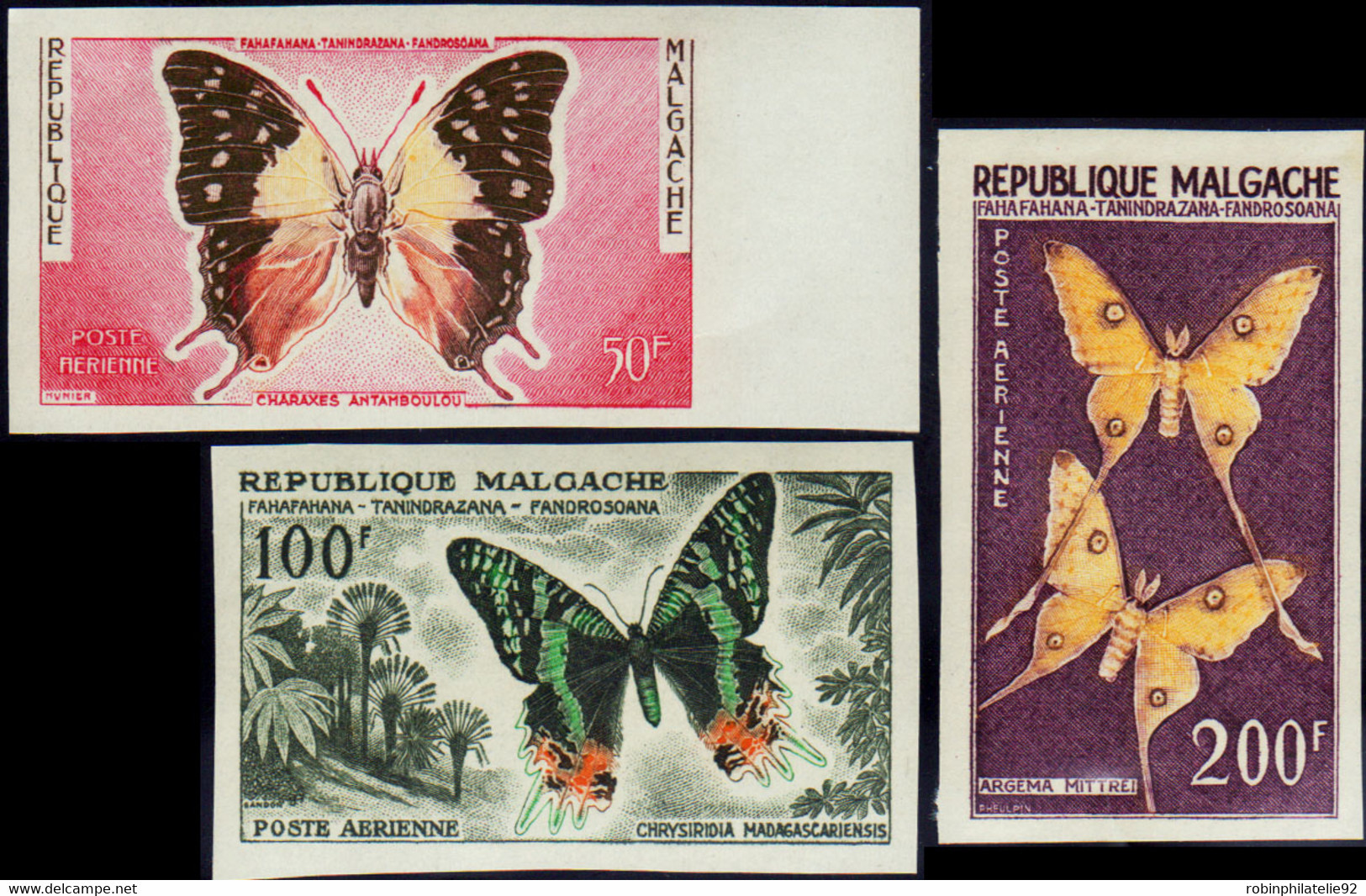 Madagascar Non Dentelés Poste Aérienne N°80 /82 Papillons 3 Valeurs Non Dentelées  Qualité:** - Other & Unclassified