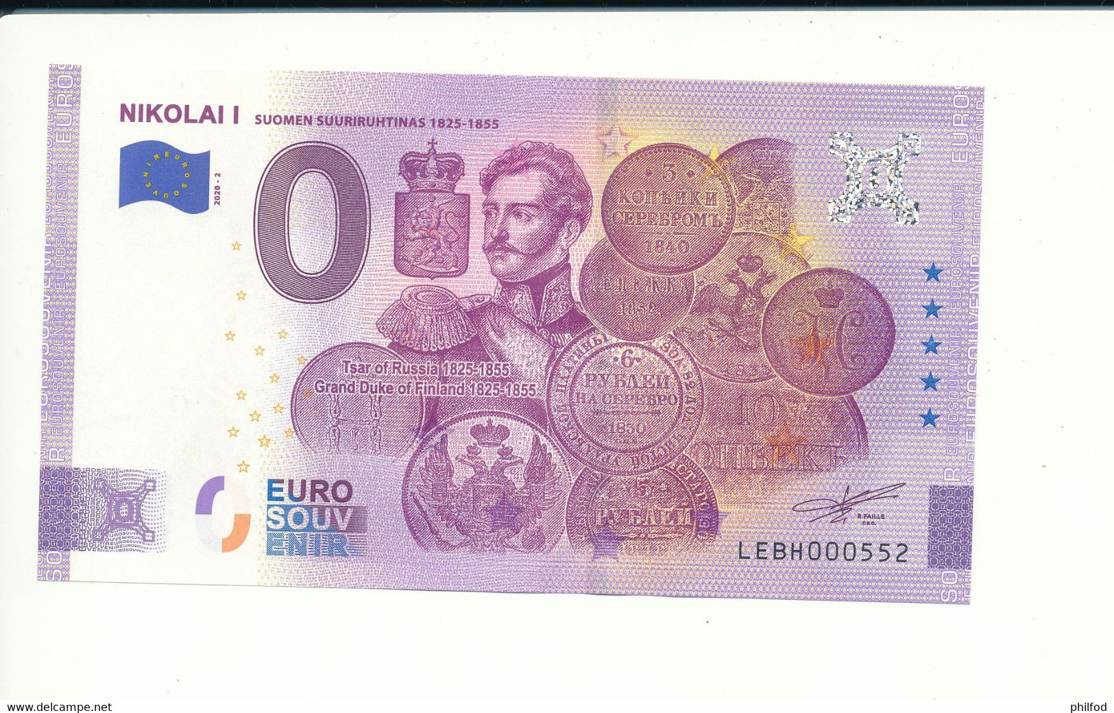 Billet Touristique 0 Euro - NIKOLAI I SUOMEN SUURIRUHTINAS 1825-1855 - LEBH - 2020-2 - N° 552 - Autres & Non Classés