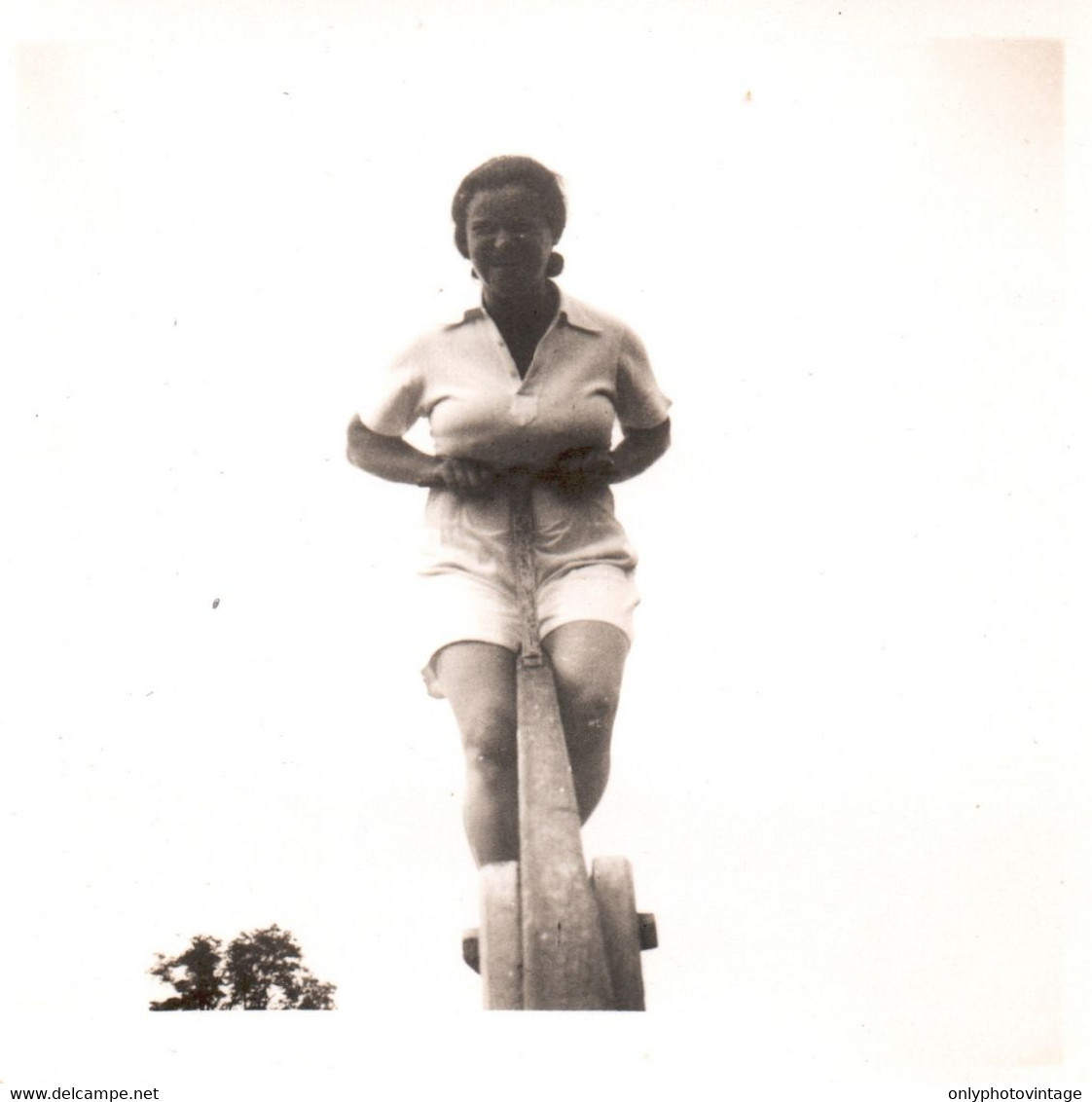 Places - France 1937, Stade de la Marche, Woman with large breasts on the  swing, Vintage photo