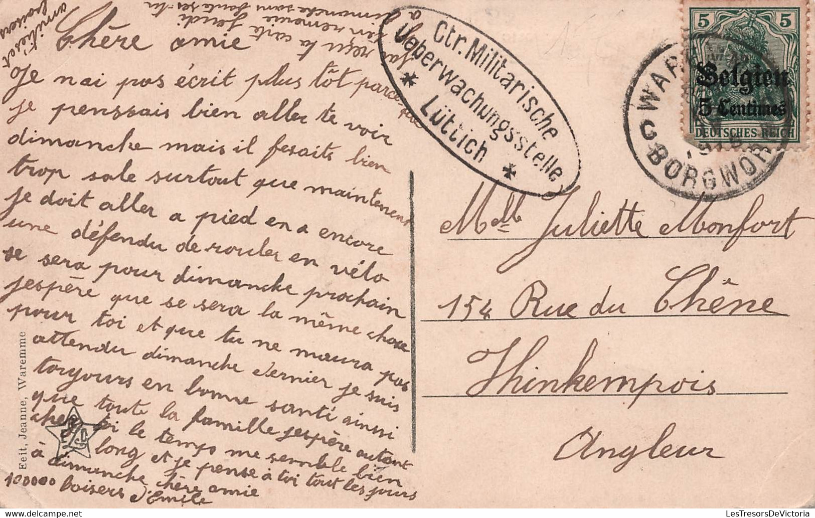 BELGIQUE - Waremme -  La Poste - Animé - Tampon Censure Allemande - Carte Postale Ancienne - Borgworm