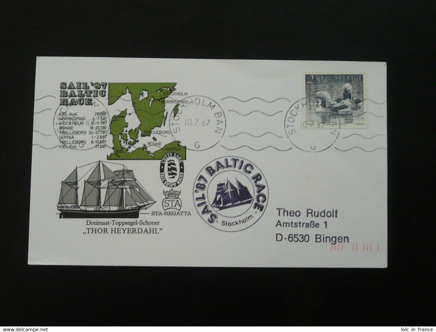Lettre Cover Voyage Bateau Thor Heyerdahl Ship Boat Sail Baltic Race Suede Sweden 1987 (ex 1) - Briefe U. Dokumente