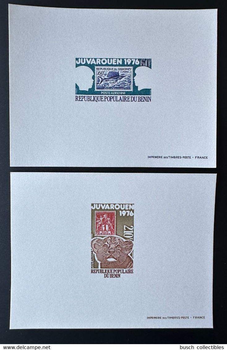 Benin 1976 Mi. 59 - 60 Epreuve De Luxe Proof Juvarouen Timbre Sur Timbre Stamp On Stamp Fisch Fish Poisson Lion Löwe - Bénin – Dahomey (1960-...)