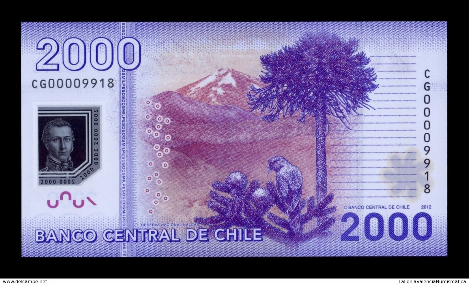 Chile 2000 Pesos 2012 Pick 162b Low Serial Polymer Sc Unc - Cile