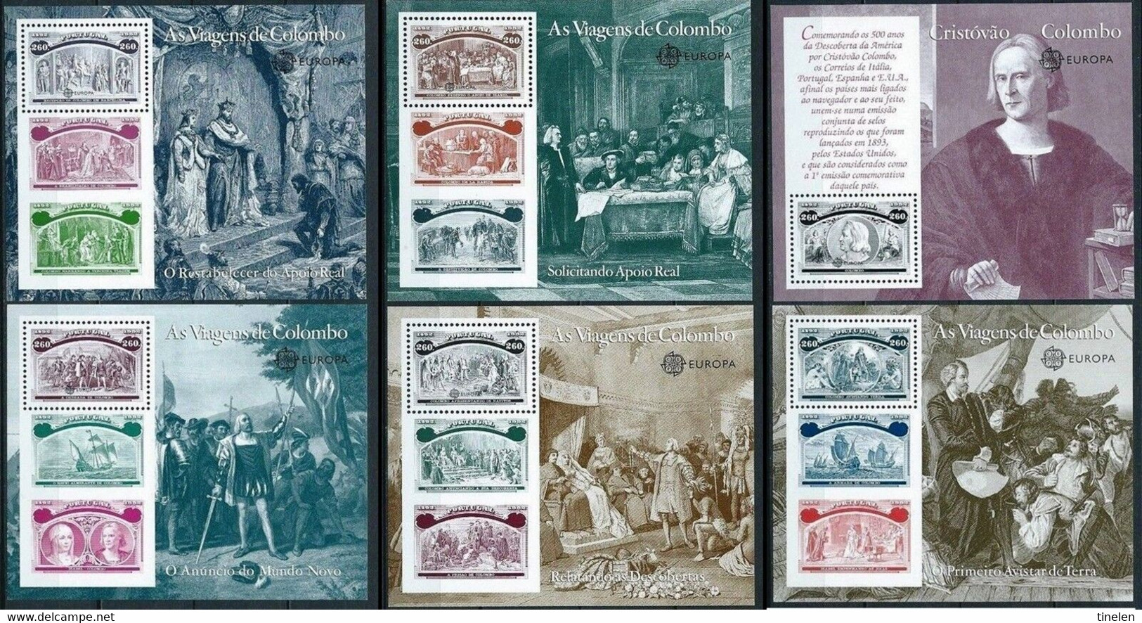 PORTOGALLO - 1992 Congiunta Italia /Usa 1 Foglietti Centenario Colombo MNH** + Europa Cept - Full Sheets & Multiples