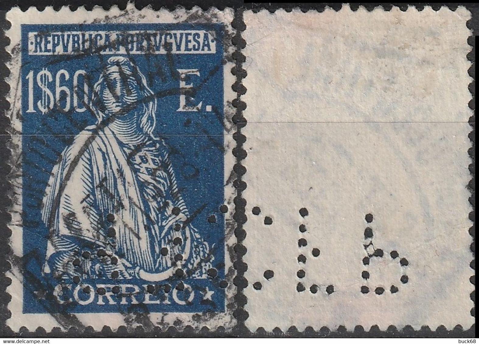 PORTUGAL 432 (o) Cérès Perfin Perforé Gwelocht Lochungen Sur Forte Faciale 1926 - Used Stamps