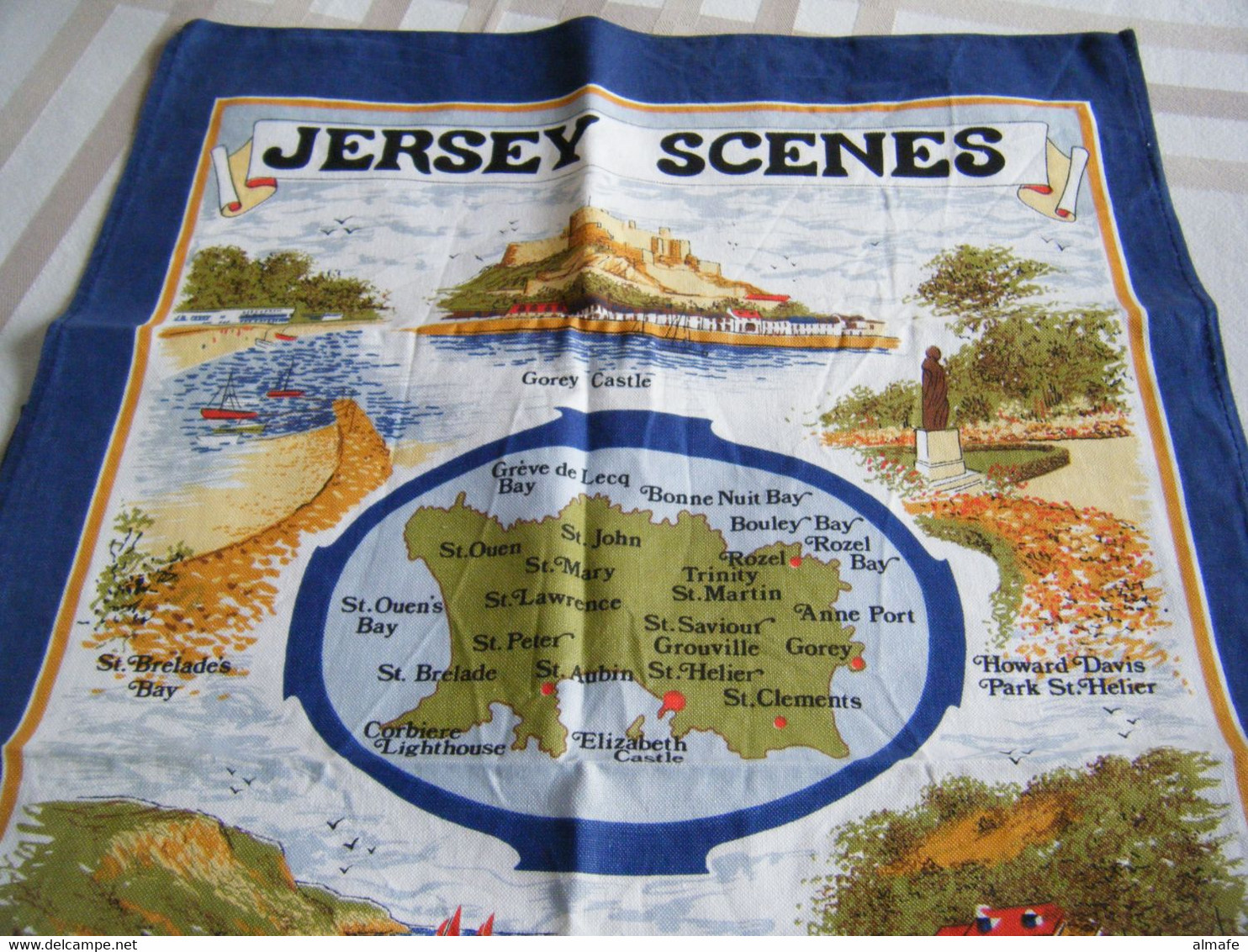 Torchon Vintage Jersey Scenes By Clive Mayor Linge De Maison - Altri & Non Classificati