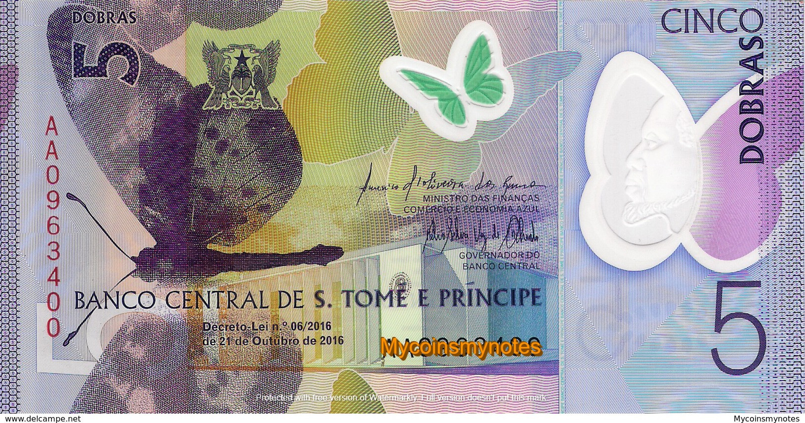 SÃO TOMÉ And PRÍNCIPE, 5 Dobras, P70, 2016 (2018), Prefix AA UNC - Sao Tome And Principe