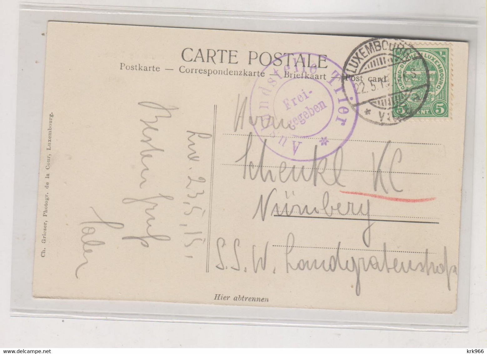 LUXEMBOURG E 1915 Nice Postcard To Germany - 1907-24 Wapenschild