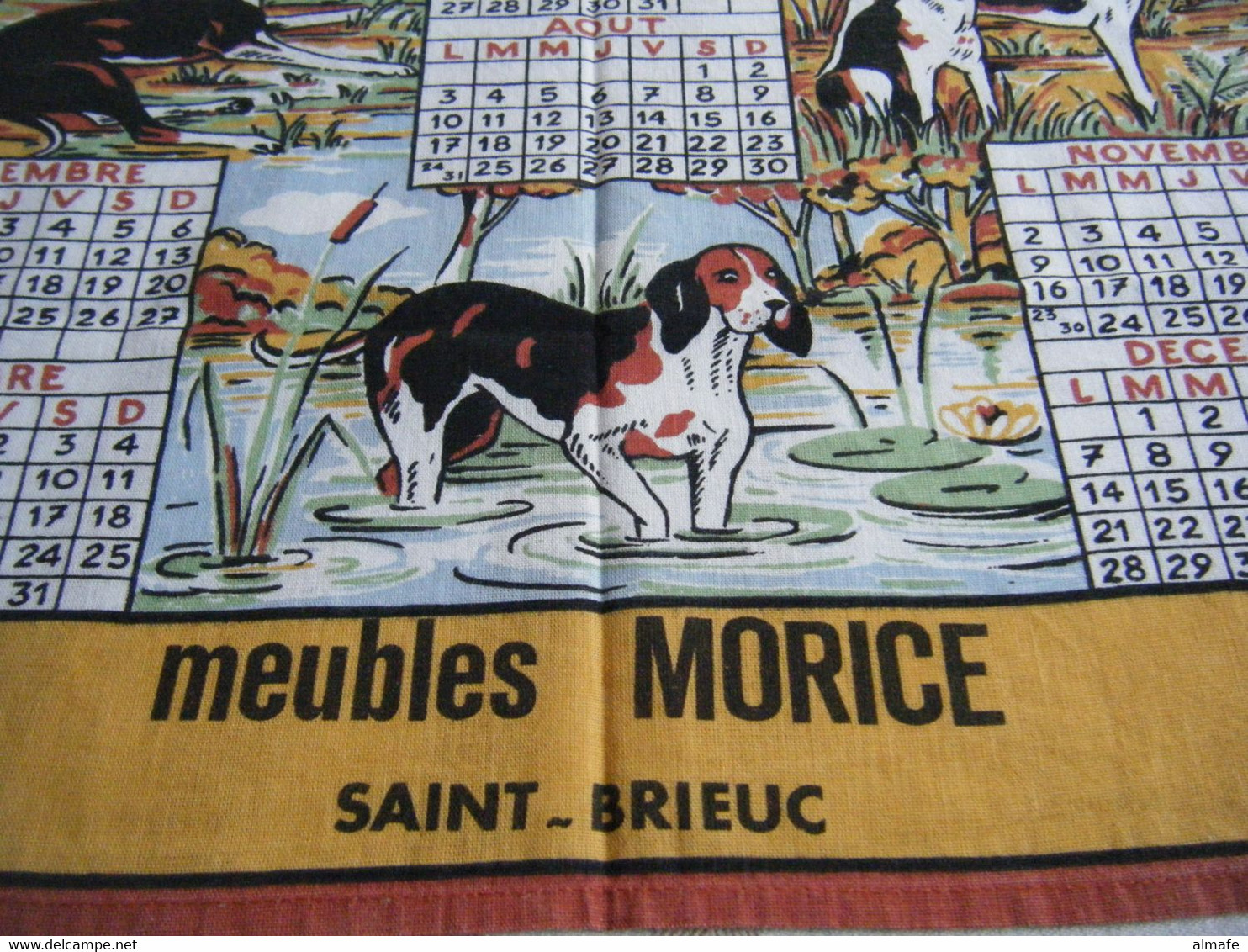 Torchon Publicitaire 1987 - Meubles Morice SAINT-BRIEUC (22) - Chiens Chasse- Made In France - Other & Unclassified