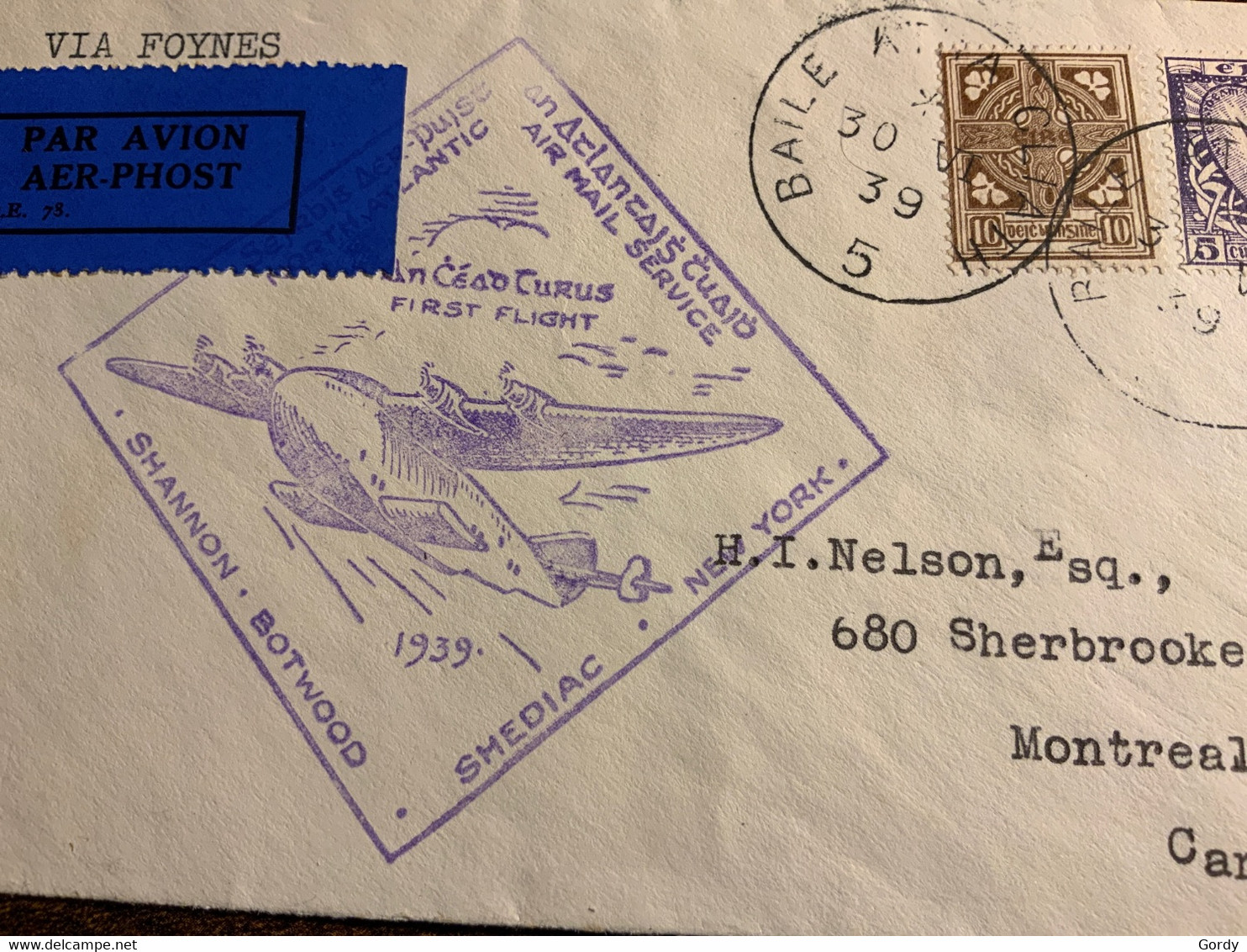 1939 Eire Ireland First Flight Cover To Canada Shannon Botwood (C62) - Poste Aérienne