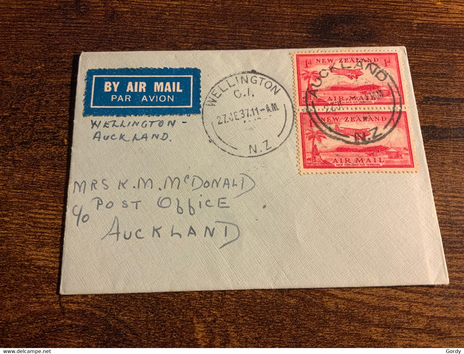 1937 New Zealand Air Mail Cover (C69) - Luftpost