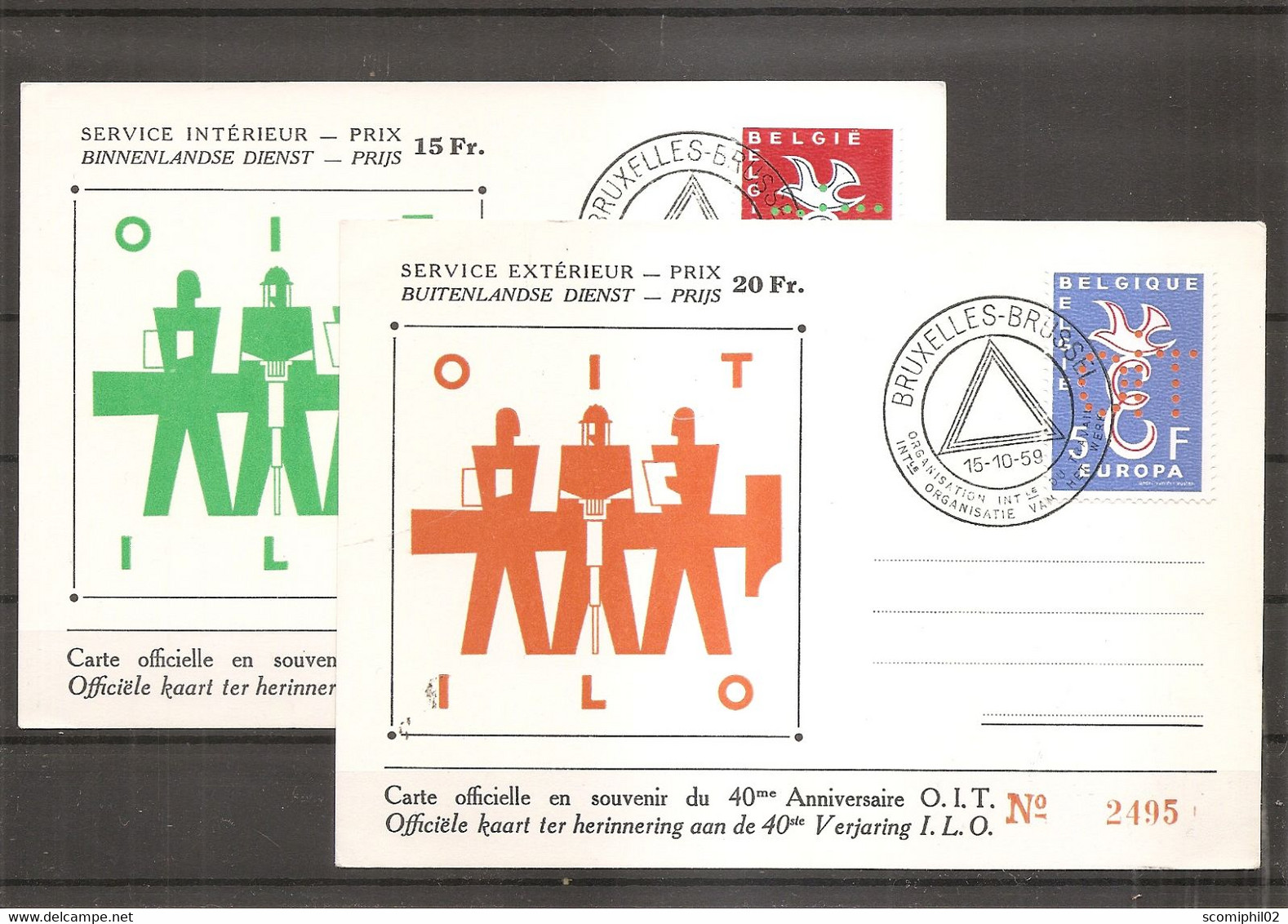 OIT ( 2 Cartes Commémoratives De Belgique De 1959 Avec Timbres D'émissions Privées à Voir) - OIT