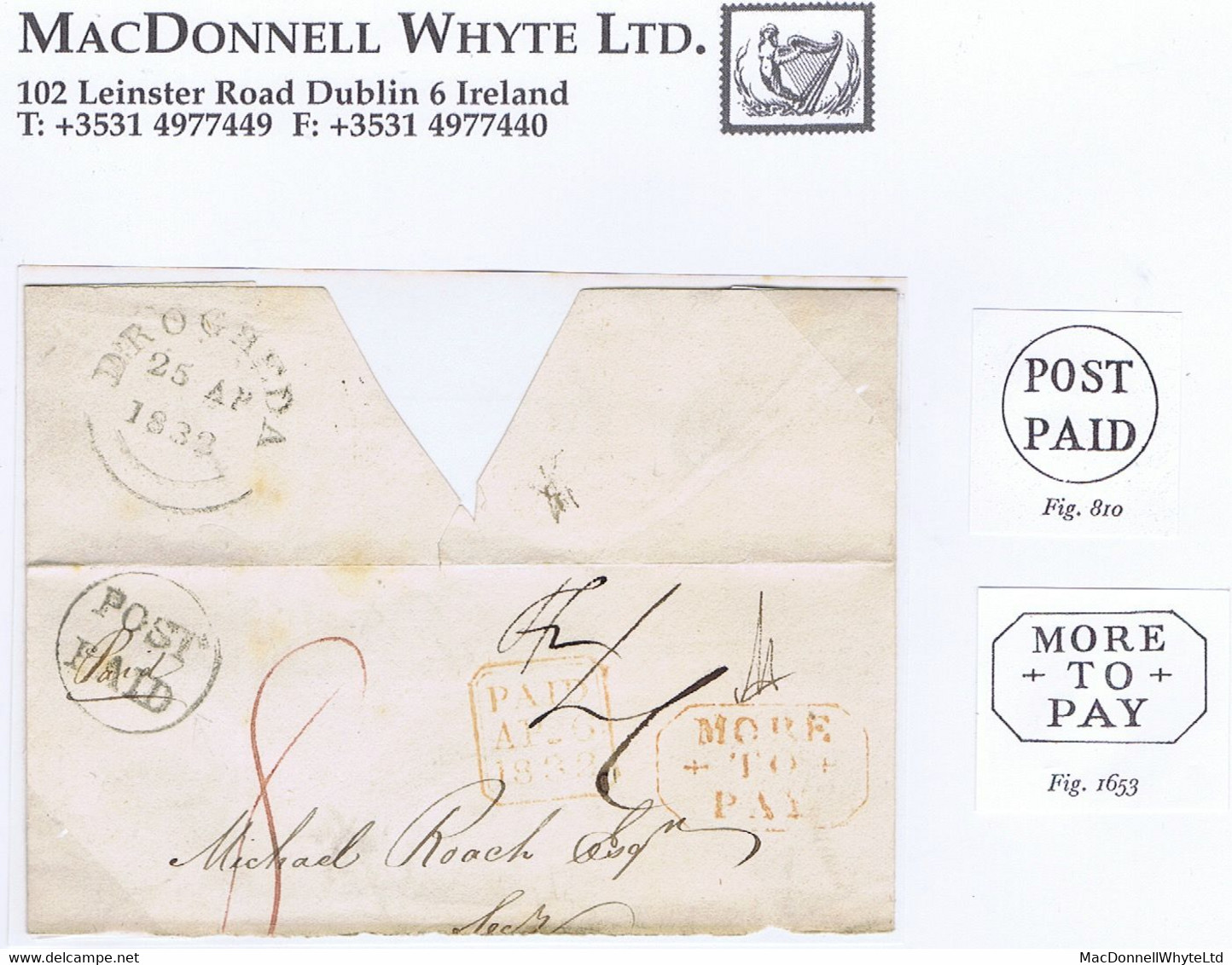 Ireland Louth Postage Due 1832 Wrapper With Drogheda Circular POST/PAID And Octagonal MORE/TO/PAY - Préphilatélie
