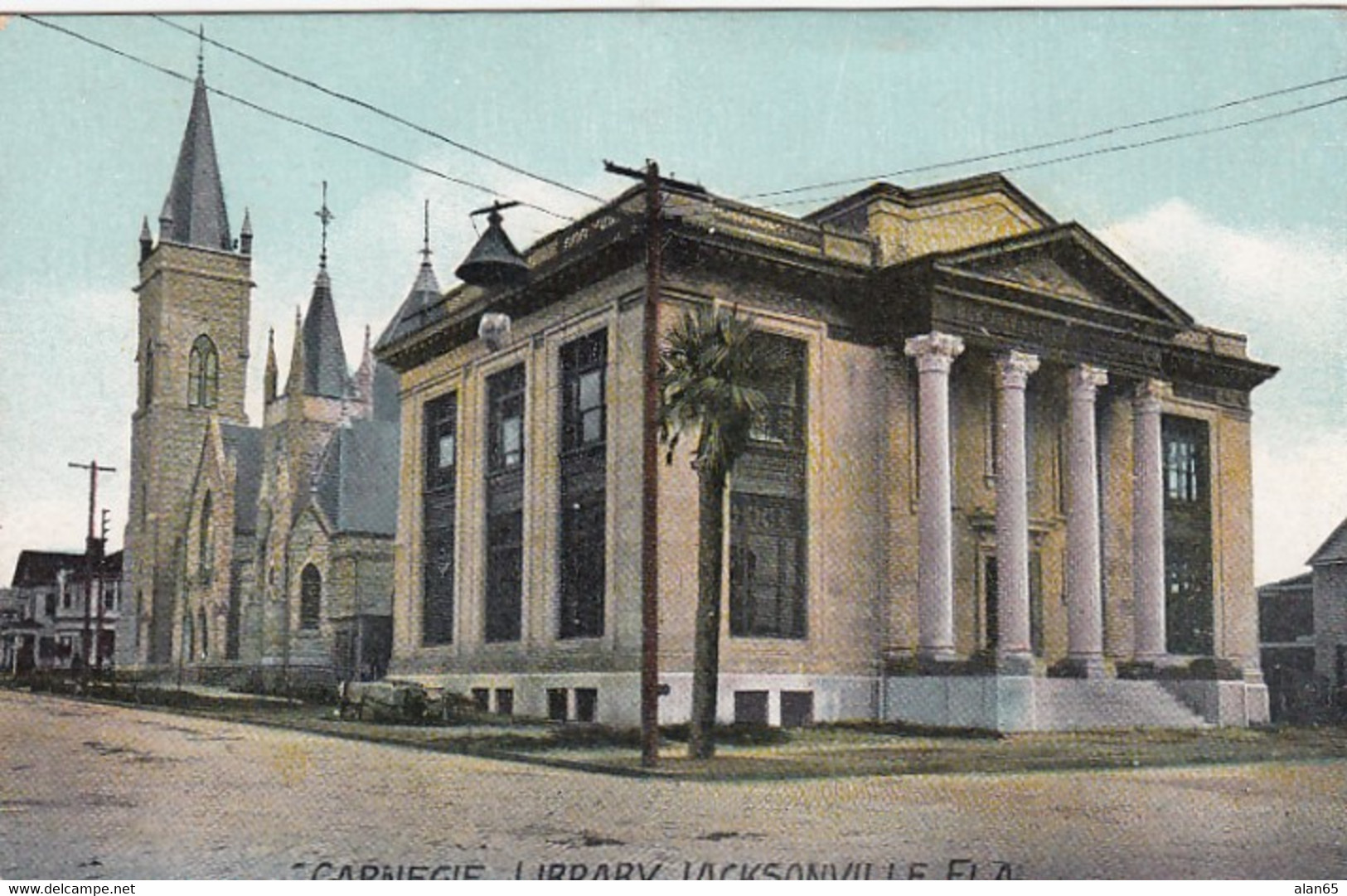 Jacksonville Florida, Carnegie Library Building Architecture, C1900s/10s Vintage Postcard - Bibliotheken