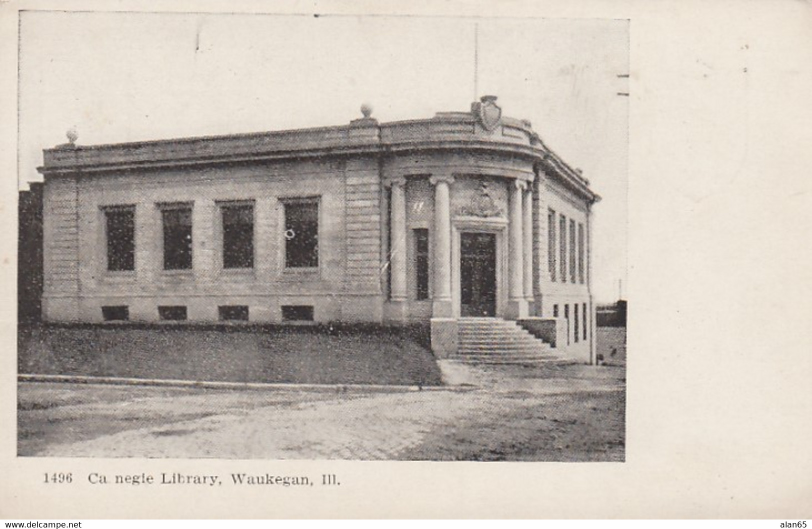 Waukegan Illinois, Carnegie Library Building Architecture, C1900s Vintage Postcard - Bibliothèques