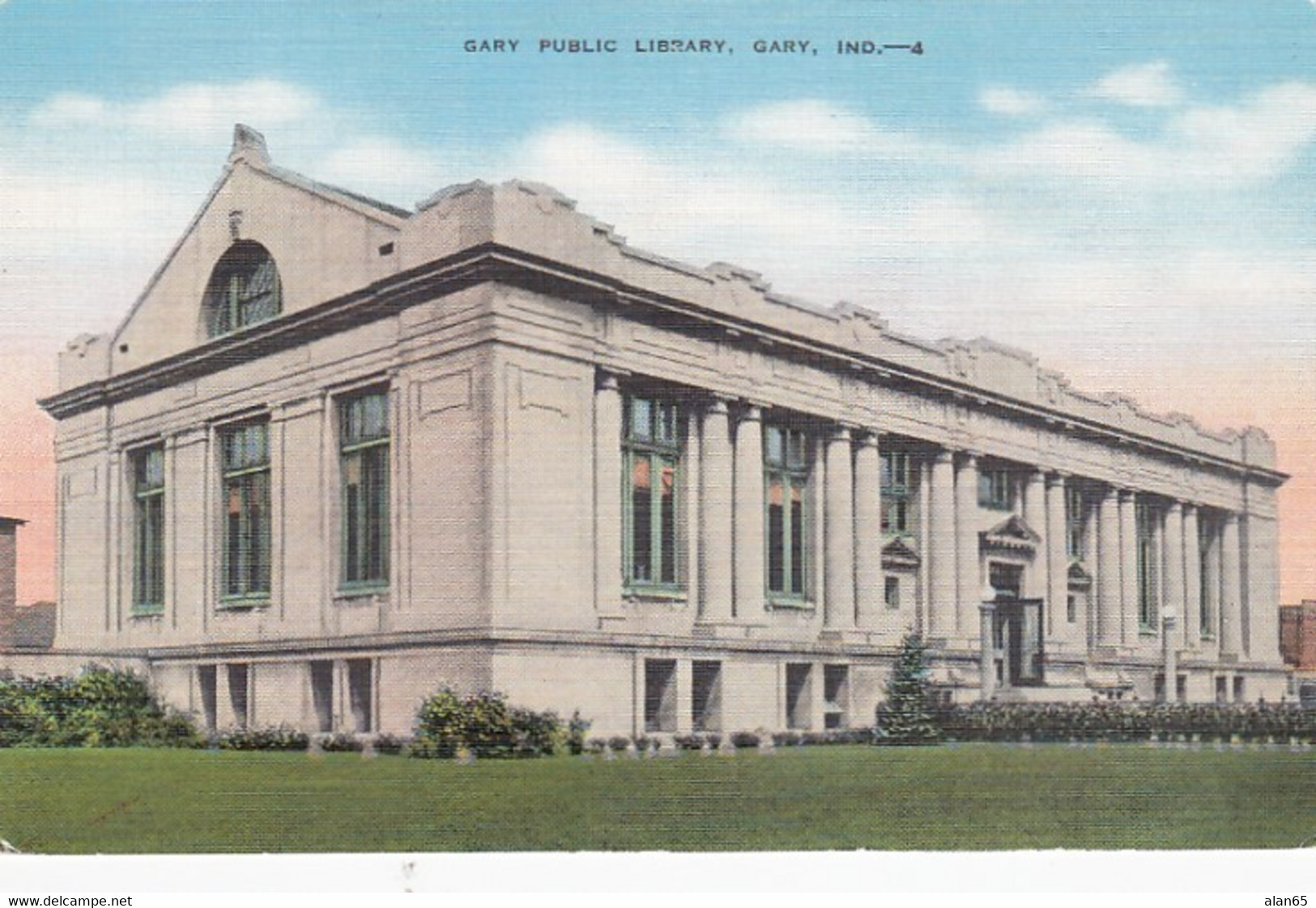 Gary Indiana, Gary Public Library Building Architecture, C1930s Vintage Postcard - Bibliothèques