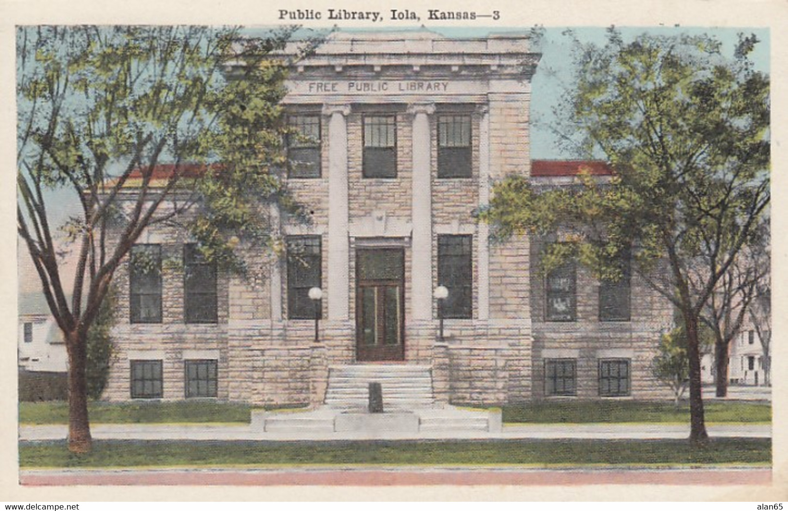 Iola Kansas, Public Library Building Architecture, C1910s/20s Vintage Postcard - Bibliotheken