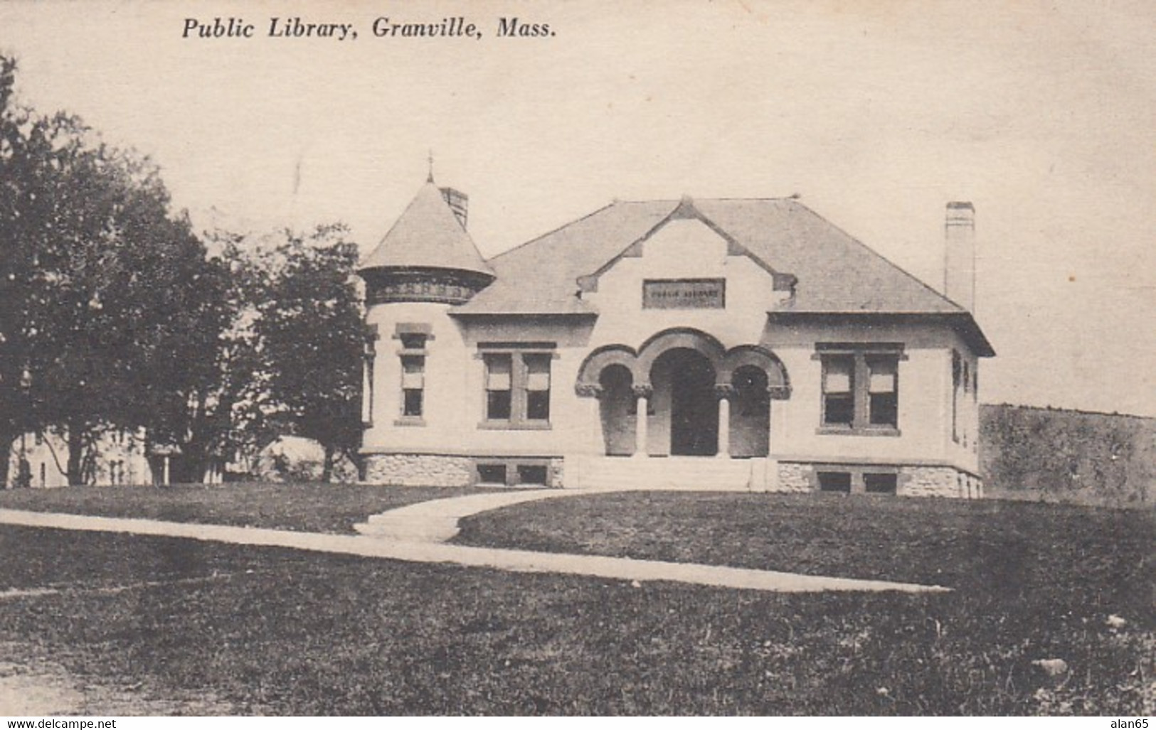 Granville Massachusetts, Public Library Building Architecture, C1900s/10s Vintage Postcard - Biblioteche