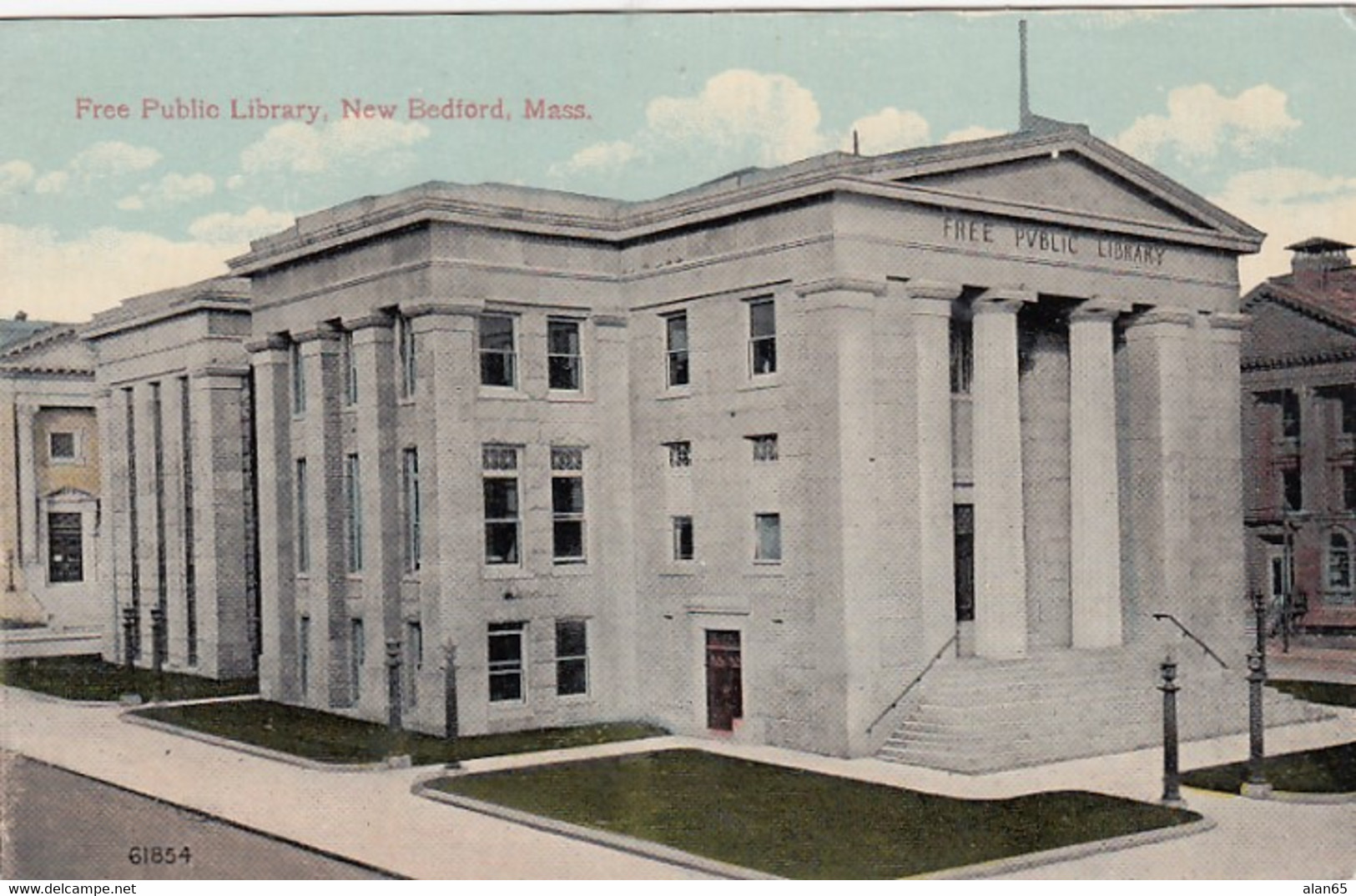 New Bedford Massachusetts, Free Public Library Building Architecture, C1910s Vintage Postcard - Bibliotheken