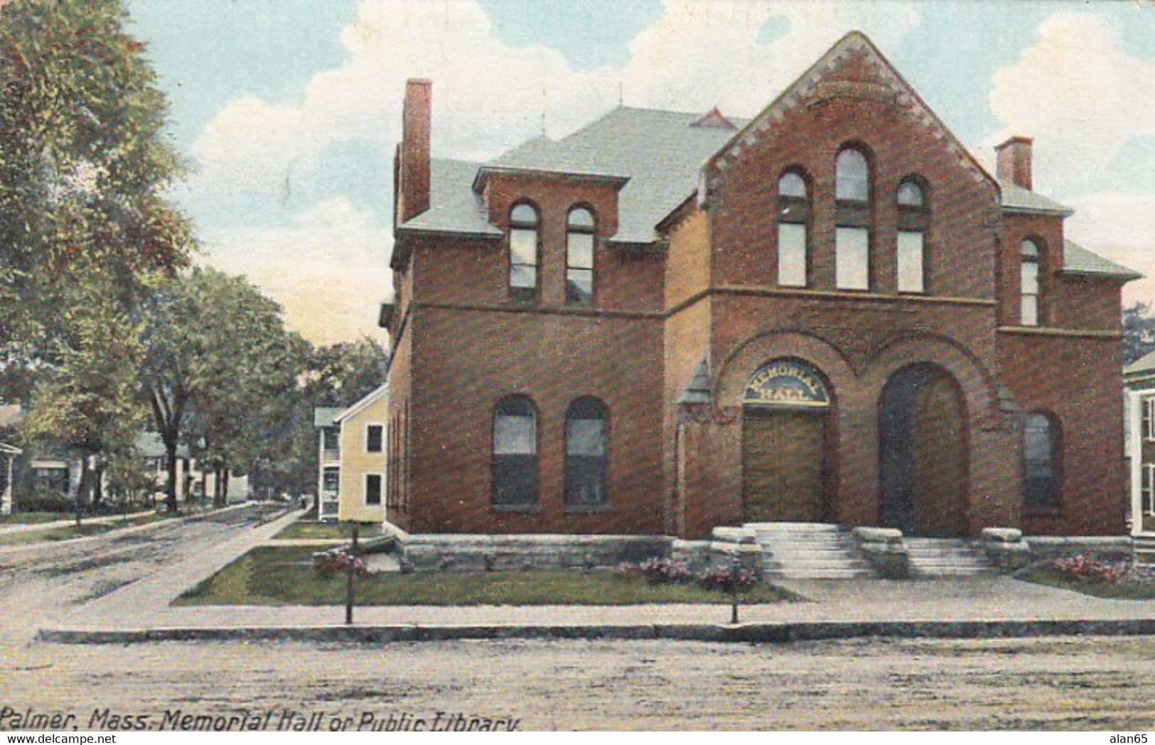 Palmer Massachusetts, Memorial Hall Or Public Library Building Architecture, C1900s/10s Vintage Postcard - Bibliotecas