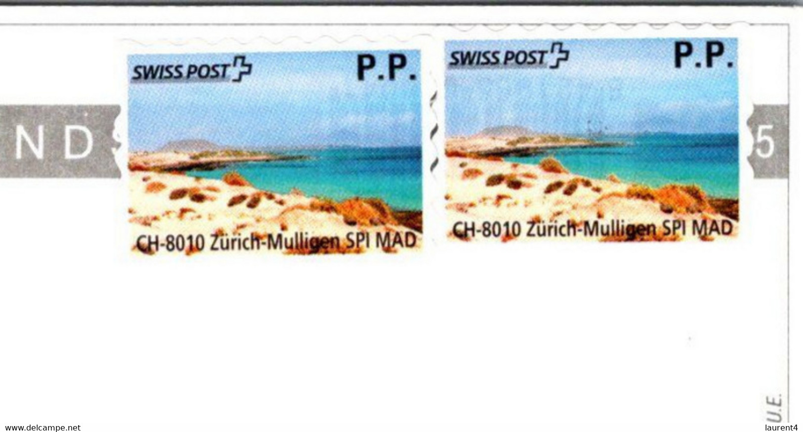 (4 Oø 25) Spain Posted To Australia ? - Fuerteventura Canary Islands (SWISS POST Stamps Used As Postage) 17x12 Cm - Fuerteventura