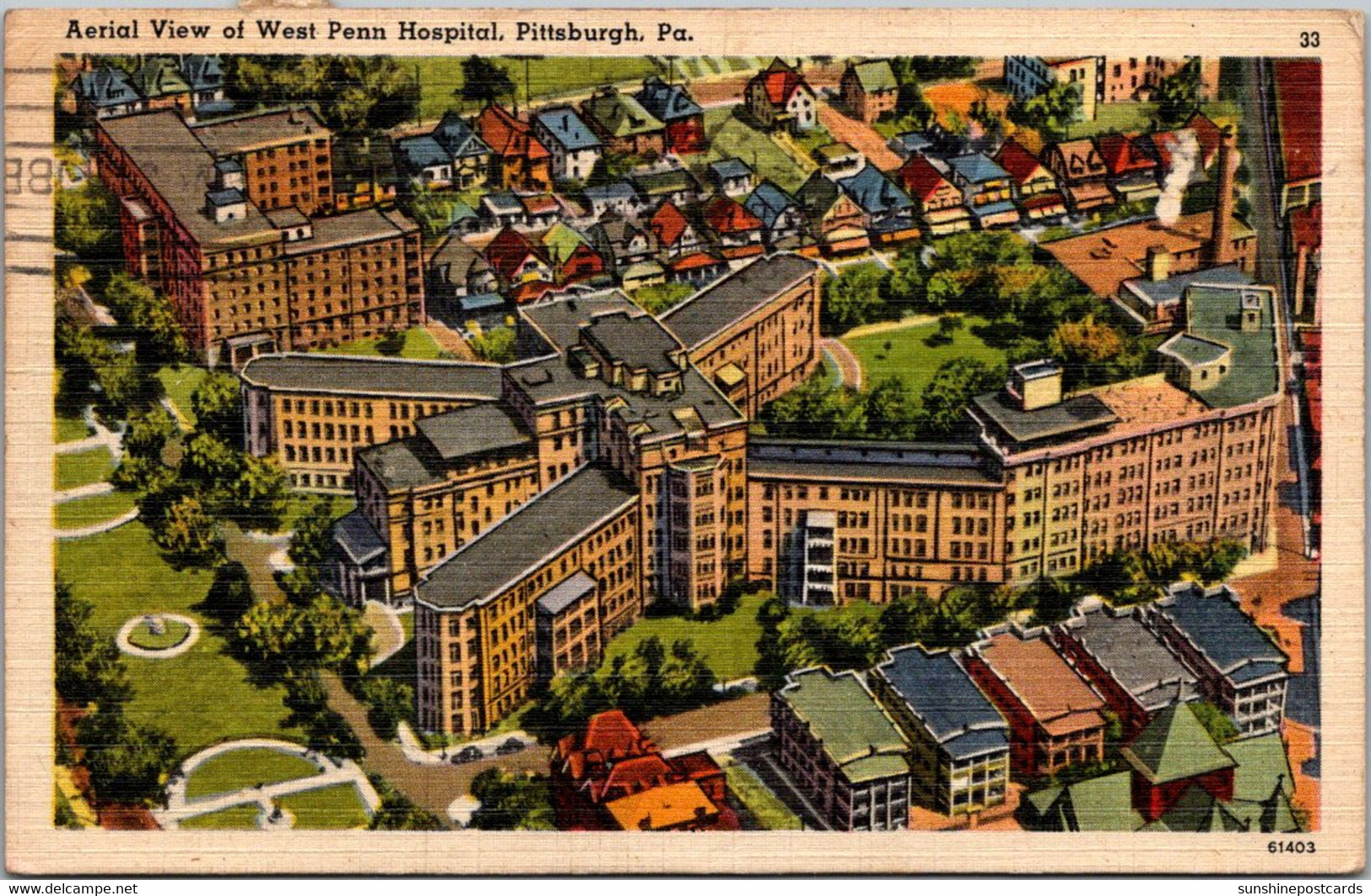 Pennsylvania Pittsburgh Aerial View Of West Penn Hospital 1946 - Pittsburgh