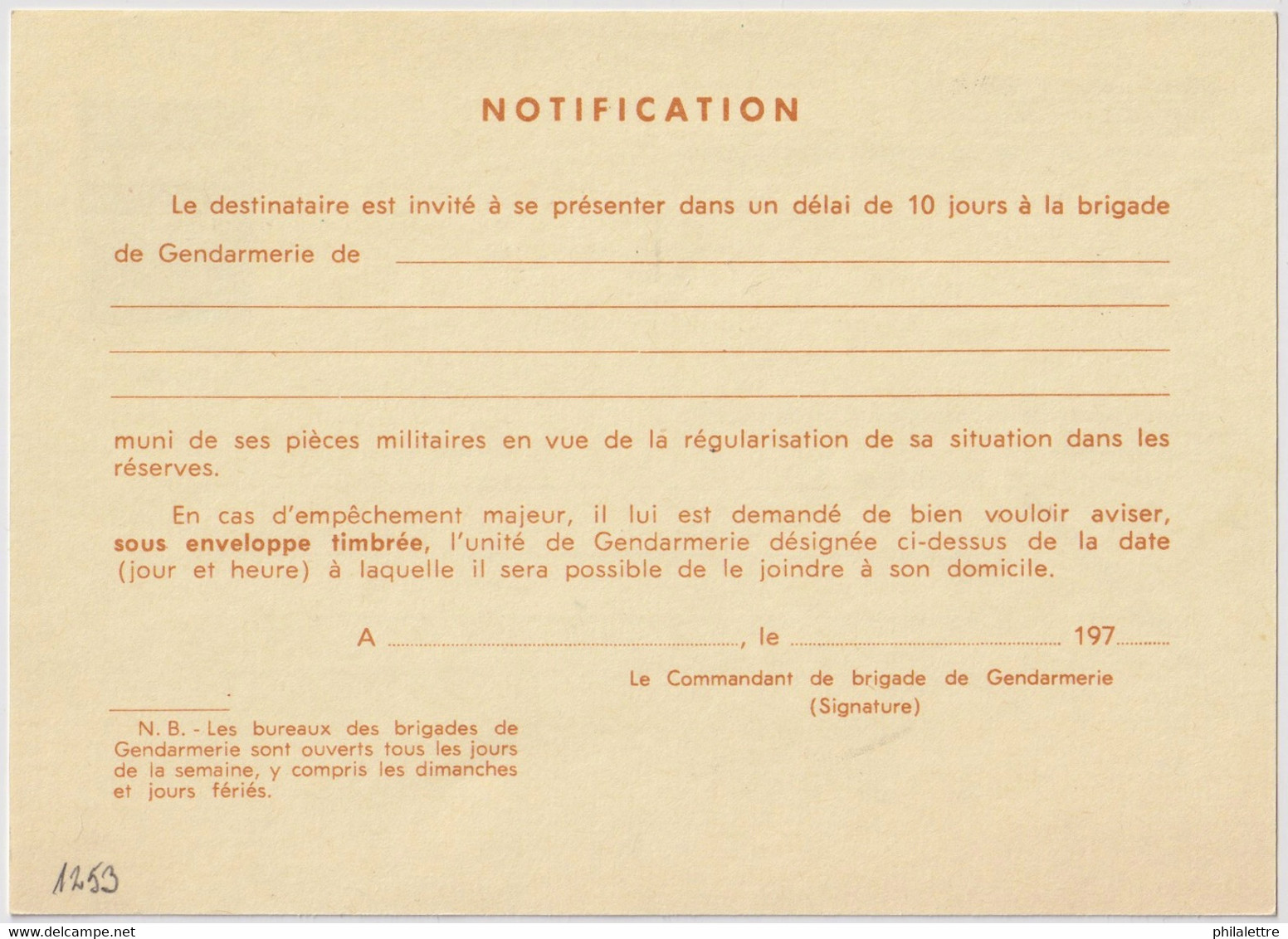 FRANCE - Carte En Franchise Pour Convocation De Gendarmerie - Neuf - TB - Storia Postale