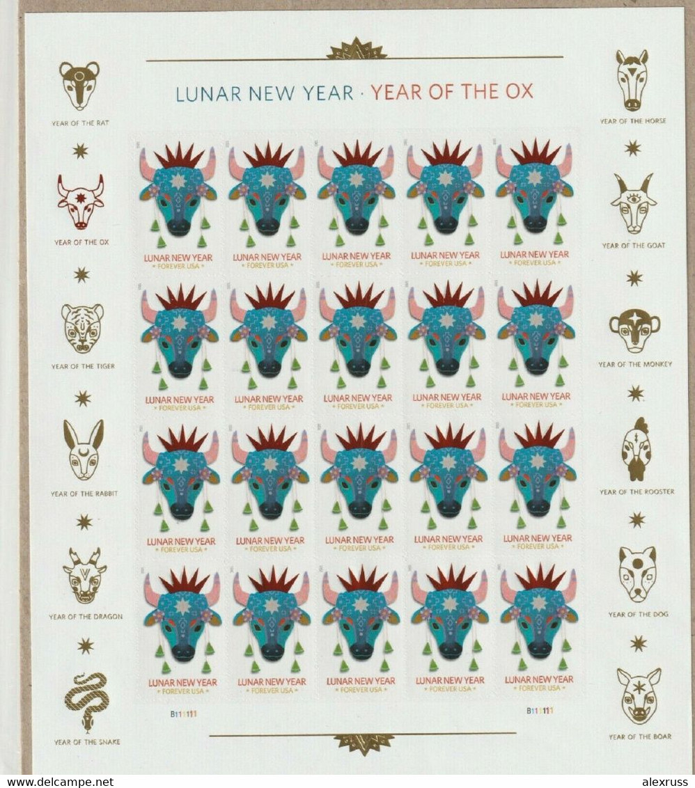 US 2021 Chinese Lunar New Year Series: Year Of The Ox, Sheet Of 20 Forever Stamps, Special Print, VF MNH**,,See Pics !! - Feuilles Complètes