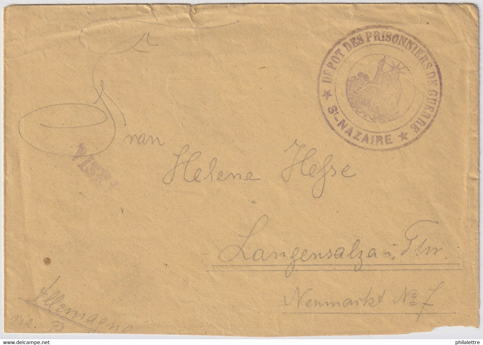 FRANCE - LSC En Franchise Du DÉPÔT DES PRISONNIERS DE GUERRE De SAINT-NAZAIREpour L'Allemagne. - Oorlog 1914-18